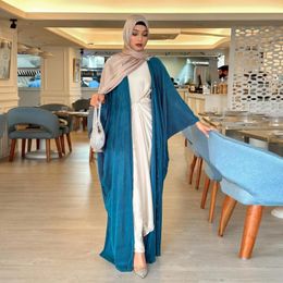 Ethnic Clothing Eid Kaftan Open Abaya Kimono Saudi Morocco Muslim Chiffon Pleated Abayas For Women Dubai Turkey Hijab Party Dress Ramadan