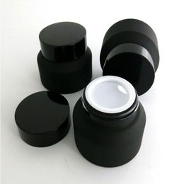 300pcs Empty Matte Black Jar Skin Care Cream Jar Small 1/2oz 1oz Glass Bottle Cosmetic Jar with black Lid screw cap 15g 30g 50g Wmwar