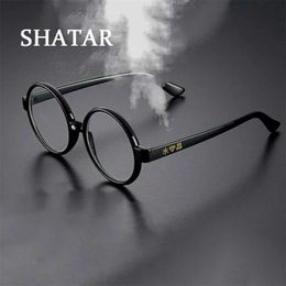 Eyeglass Frame Shatar New Crystal Glass Lens Reading Glasses for Men Anti fatigue Glasses Large Round Frame Prescription Glasses Fashion G240529