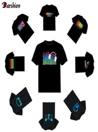 Led t shirt Men Party Rock Disco DJ Sound Activated LED T Shirt Light Up and down Flashing Equaliser Men039s Glowing TShirt3737859