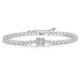 100 925 Sterling Silver chain Created Moissanite Gemstone Bangle Charm Wedding Bracelet Fine Jewelry Whole Drop3938409