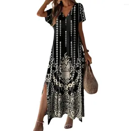 Casual Dresses Vintage Summer Bohemian Sundress Women Maxi Dress Elegant Floral Printed Baggy Vestido Kaftan Robe Femme