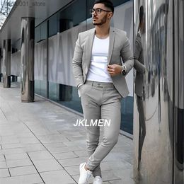 Men's Suits Blazers Grey mens 2-piece summer casual jacket pants formal wedding evening dress grooms clothing custom Coloured jacket XS-5XL Q240603