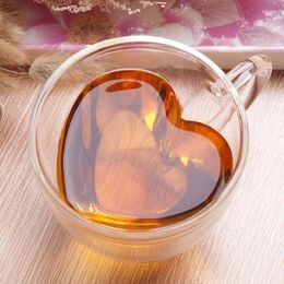 Cups Saucers Double Wall Glass Tea Cup Heat-resisting Creative Heart-shaped Layer Juice Mug Milk Coffee Nice Gifts