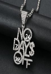 Men Hiphop Iced out No Day OFF Letter pendant necklaces pave setting zircon Fashion Hip hop pendants necklace jewelry gift281L96515349113