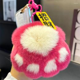 Keychains Cute Bear Claw Pendant Luxury Rex Fur Strawberry Keychain Car Backpack Fashion Plush Decoration