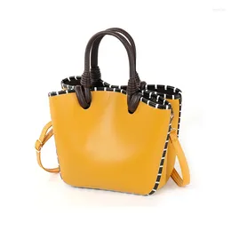 Shoulder Bags Fashion Simple Tassel Checks Handbags For Women Large Capacity Quality Leather Crossbody Female Daily Shopper B