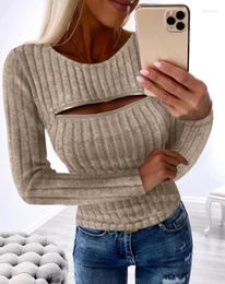 Women's T Shirts Fashion Woman Blouse Spring Autumn Round Neck Zipper Design Casual Plain Long Sleeve Skinny Daily Knit Top Y2K Clothes