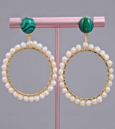 GuaiGuai Jewellery Green Malachite Gold Colour Big Circle Hoop Stud Earrings Handmade For Women Real Gems Stone Lady Fashion Jewellry1871377