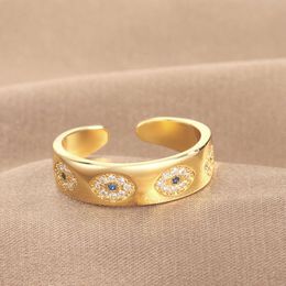 Blue Turkish Evil Eye Zircon For Women Shiny CZ Crystal Adjustable Rings Lucky Aesthetic Jewellery Anillos