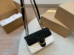 Fashionable contrasting color twill leather swallow bag women shoulder bag classic buckle chain bag