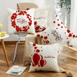 Pillow Valentine's Day Gifts Bedroom Decor Cover 18x18 Inch Modern Simple Style Linen Red Heart Printed Pillowcase
