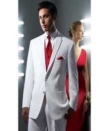 2017 Custom Tuxedos white Men Wedding Suits Tailor Made terno slim fit Groom mens Suit With Red Tie JacketPantsTieVest2926688