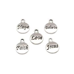 100Pcs lot Antique Silver Hope Believe Love Faith Jesus Charms Pendants For Jewellery Making Bracelet Necklace Findings 11 5x15 5mm A-23 2523