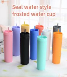 Double Wall Matte Finish Reusable Tumblers 16oz Plastic Mugs Reusable Summer Portable Water Bottle With Straw And Lids FY44094651837