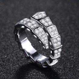 Buu Rings Cool Design Ring Snake Full Diamond Opening for Female Simple Micro Fashion Personality Versatile with Original Logo Cudp