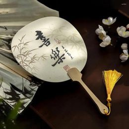 Decorative Figurines Wood Handle Xuan Paper Fan With Tassels Chinese Style Calligraphy Round Ink Painting Summer