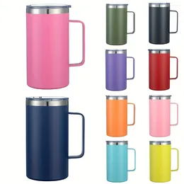 Mugs 1pc Stainless Steel Coffee Mug 24oz Vacuum Insulated Cups Water Cup With Lid And Handle Summer Winter Drinkware Gifts