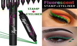 Doubleend Winged Neon Eyeliner Liquid Fluorescent Luminous Colourful Seal Stamp Eye liner Pen Waterproof Long Lasting Green Makeup9154292