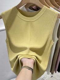 Women's Tanks Korea Knitted Vests Women Top V-neck Solid Tank Blusas Mujer De Moda 2024 Summer Fashion Female Sleeveless Casual Thin Tops