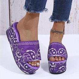 Slippers Women Summer Fashion Print Flat Shoes Ladies Open-toe Outdoor Beach Flip-flops Slide