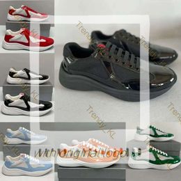 Scarpe designer uomini sneaker di alta qualità Donne Americas Cup Cup Fashion Sneakers Trainer in pelle Brequenza piatta blu nero blu scarpe casual in nylon con scatola dimensione 36-46 eur