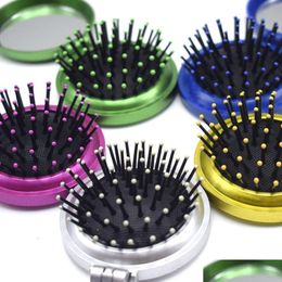 Hair Brushes Brush Makeup Girls Portable Mini Folding Comb Airbag Mas Round Travel With Mirror Cute Hairs Drop Delivery Products Car Dhl1O