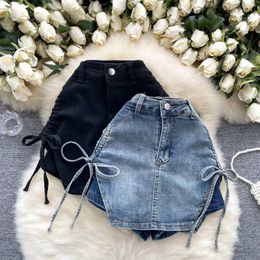 Women's Shorts American Sexy Jean For Women High Waist Drawstring Lace-up Female Booty Streetwear Skirts Drop