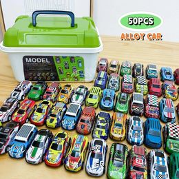 20/30/50 Pcs Alloy Car with Storage Box Set Cool Boy Racing Colourful Rebound Vehicle Model Kid Toy for Childrens Birthday Gifts 240524