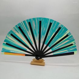 Decorative Figurines Bamboo Handle Laser Colors Hand Fan Home Decoration Large Size Gradient Colorful Dancing PVC Tai Chi Party