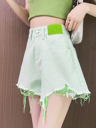 Women's Shorts Light Green Chic Hollow Out High Waist Female Denim Summer Classic Thin Style Casual Fashion A-line For Women