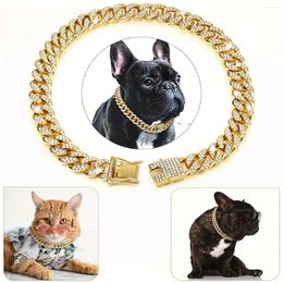 Dog Collars Diamond Chain Collar Gold Cuban Metal For Dogs Cats Pet Crystal Jewellery Accessories