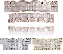 New Baguette Set Teeth Grillz Top Bottom Rose Gold Silver Colour Grills Dental Mouth Hip Hop Fashion Jewellery Rapper Jewelry2630657