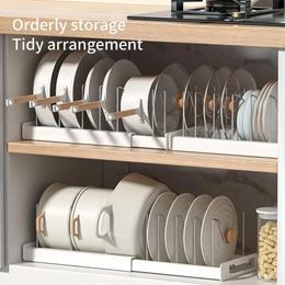 Kitchen Cabinet Organisers Pot Storage Rack Expandable Stainless Steel Pan Shelf Organiser Cutting Board Drying Cookware Shelf 240604