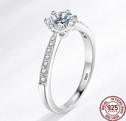 Crystal Engagement Claws Design Rings Solid 925 Sterling Silver 6mm CZ Diamond Rings Wedding Fine Jewerly For Women XR3655915067