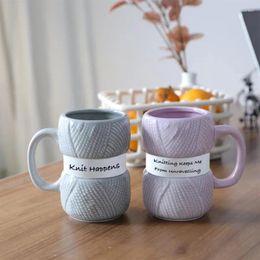 Mugs Colorful Ceramics Milk Tea Water Coffee Cups With Handle Cute Wool Design Couple Birthday Gifts Breakfast Cup Drinkware