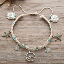 Anklets Modyle Shell Starfish Wave Anklets for Women Handmade Green Stone Chain Foot Jewelry Summer Beach Anklet Bracelets