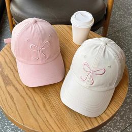 Snapbacks Korean Bow Baseball Cap Women Y2K Pink Bows Embroidered Snapback Hat Summer Adjustable Soft Top Peaked Caps Gorras z240604