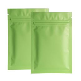 Different Sizes 100pcs Heat Sealing Flat Ziplock Pouches Tear Notch Matte Green Aluminum Foil Zip Lock Plastic Bag Igbih