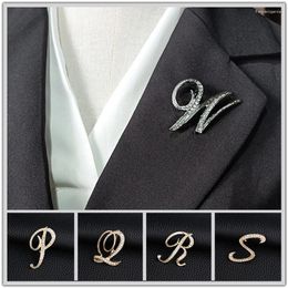 Brooches A-Z Letter Cute Brooch For Women Men Rhinestones Silver Colour Metal Pins Suit Shirt Collar Jewellery Accessories Christmas Gift