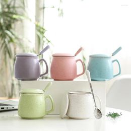 Mugs Creative Coffee Cup Ceramic With Lid Spoon Mug Heat-resistant Office Milk Tea Juice Breakfast Travel Kitchen Drinkware