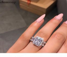 Choucong Stunning Luxury Jewellery Real 925 Sterling Silver Princess Cut White Topaz CZ Diamond Eternity Wedding Band Ring 8797220