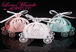 Laser cut pumpkin carriage Wedding Candy Favour box pearl Colour paper candy box baby shower birthday gift 50pcs5225704