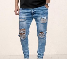 Mens Ripped Jeans for men Casual Black Blue Skinny slim Fit Denim Pants Biker Hip Hop Jeans with sexy Holel Denim Pants drop T20085830435