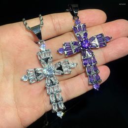 Chains 2024 Design Cross Pendant Necklace Bling Cubic Zirconia Paved Iced Out Sparking Cz Rock Party Jewellery Gift For Women Men