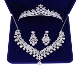 Crystal Pearl Bridal Jewelry Sets Wedding Crown Necklace with Earrings Bride Hair Ornament Choker for Women Accessories 2203309756499