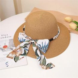 Wide Brim Hats Summer Straw Hat Bowknot Floppy Bucket For Women Outdoor UV Protection Female Foldable Beach Panama Caps Sun