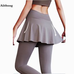 Aiithuug Tennis Skorts Cross-waist Skirted Legging Yoga Legging with Skirts Tennis Leggings Soft Stretchy Tennis Dresses Running 240527