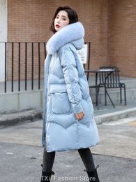 Women's Trench Coats TXii Winter Loose Windbreak Long Coat Women Real Natural Fur Hooded Jacket 90% White Duck Down Thick Warm Snow Outwear