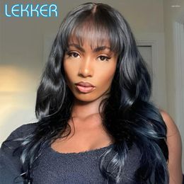 Lekker Ready Wear Natural Black Wavy Human Hair Lace Wig With Curtain Bangs For Women Brazilian Remy Glueless Body Wave